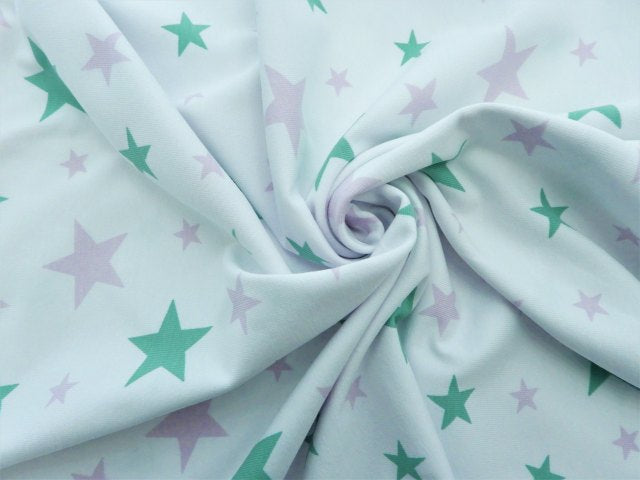 Jersey Baumwolle Sterne - rosa und mint auf weiß