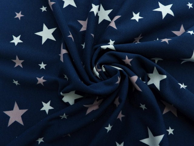 Jersey Baumwolle Sterne - rosa auf blau