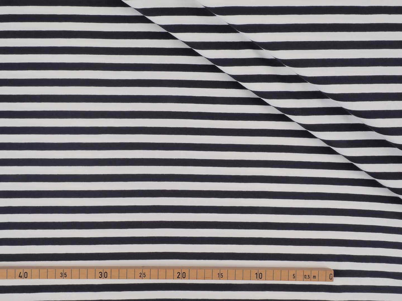 Jersey Baumwolle Streifen 1cm - weiß/navy