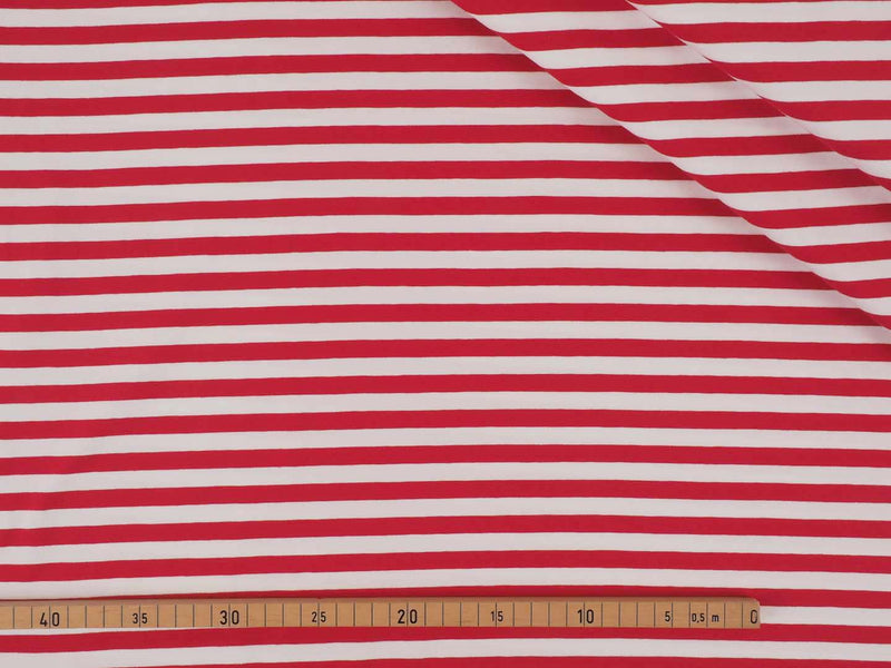 Jersey Baumwolle Streifen 1cm - weiß/rot