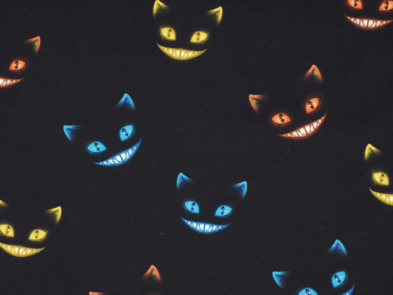 French Terry grinsende Katze bunte Augen- dunkelblau/schwarz