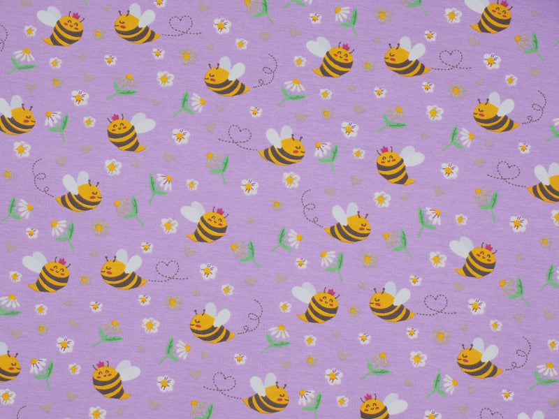 Jersey Baumwolle Biene Blümchen - lila