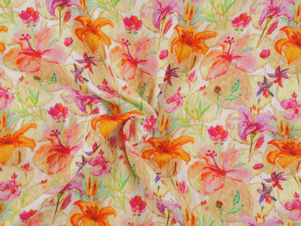 Musselin Snoozy Fabrics Blumen  - cremeweiß/gelb/orange