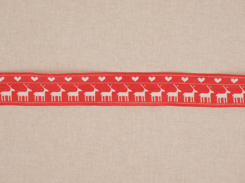Weihnachtsband Borte Rentier mit Draht 5cm - rot