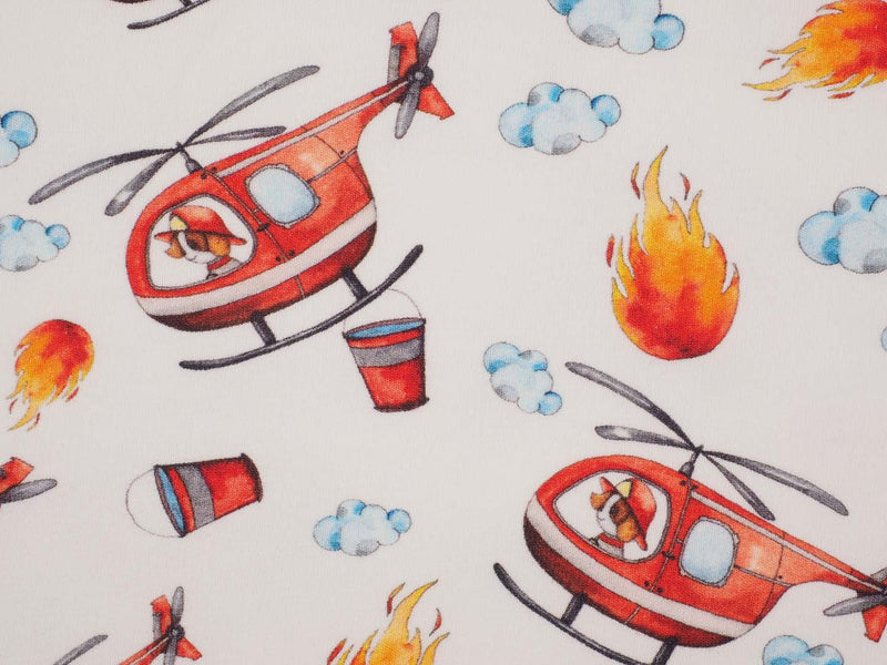 Sommersweat Feuerwehr Hubschrauber Flamme - weiß