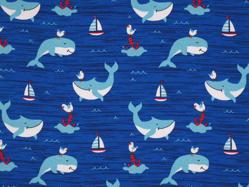 Jersey Baumwolle Wale Möwe - blau