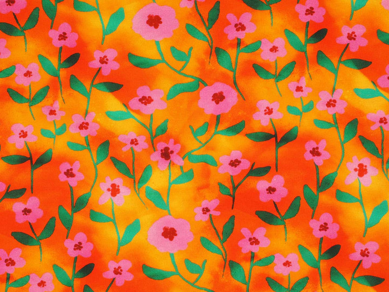 Jersey Baumwolle Blume - orange