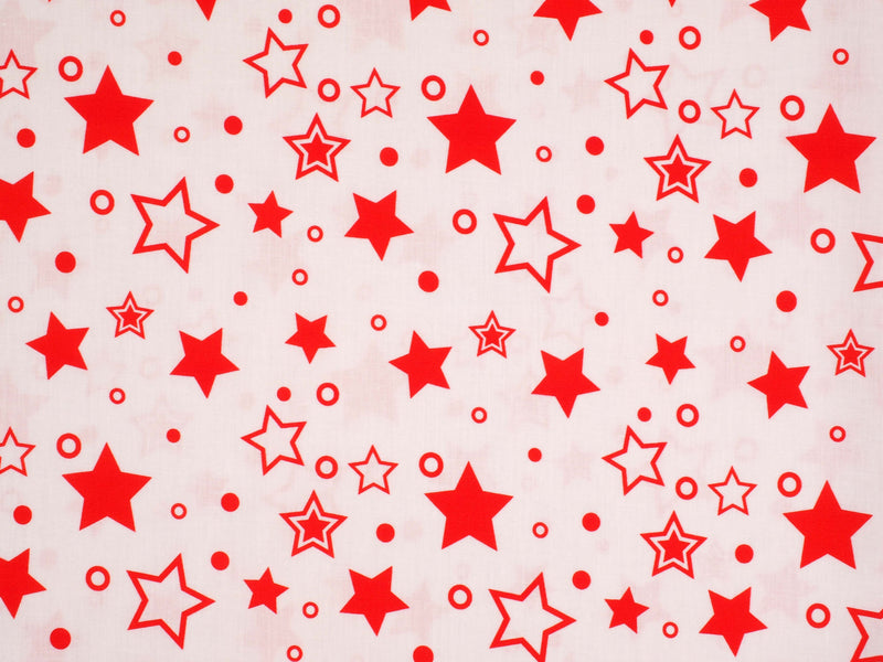 Baumwolle Sterne - weiß/rot