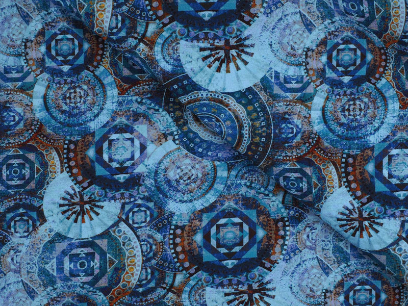 Jersey Baumwolle Batik Mandalas - türkis/blau