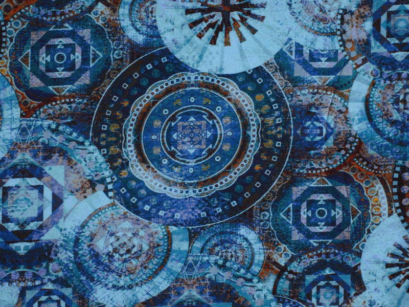 Jersey Baumwolle Batik Mandalas - türkis/blau