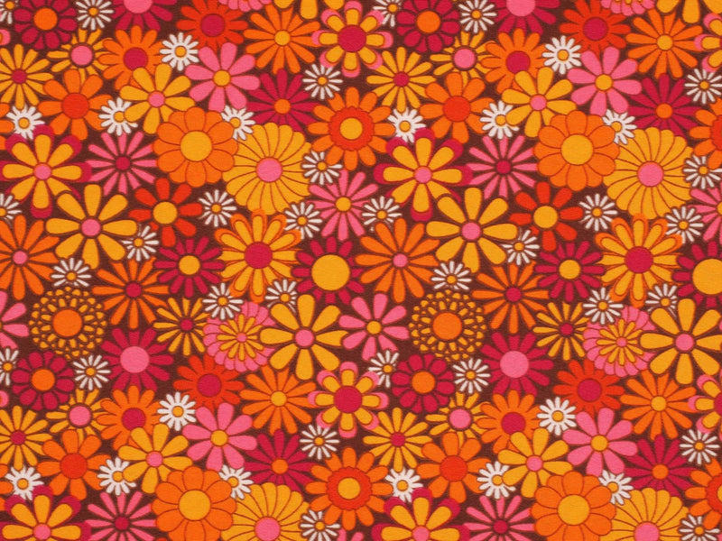 Karnevalsstoff Blumen - orange/lila
