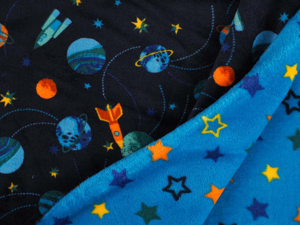 Kuschelfleece Weltraum Sterne Doubleface - marine/blau