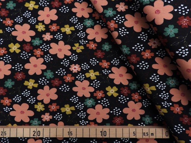 Jersey Baumwolle Blumen - schwarz