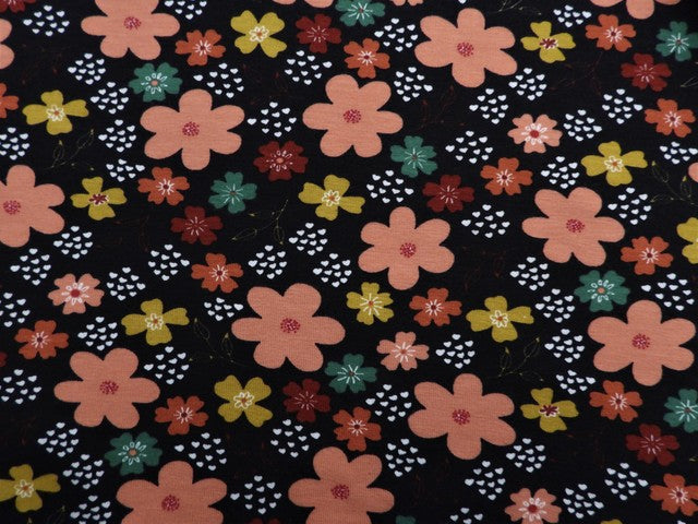 Jersey Baumwolle Blumen - schwarz