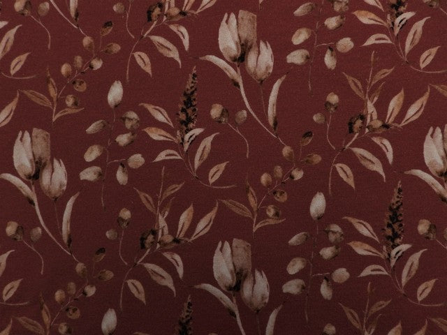 Jersey Baumwolle Herbstblumen - dunkelrot