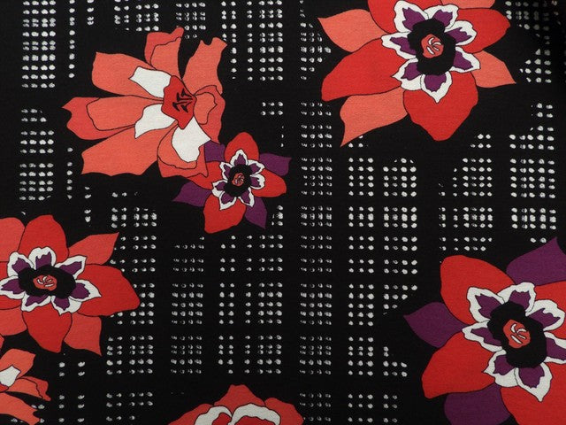Jersey Viskose Blumen schwarz/rot