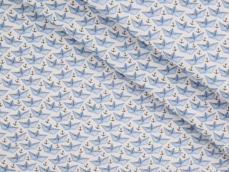 Baumwolle Papierboote Anker - blau weiß