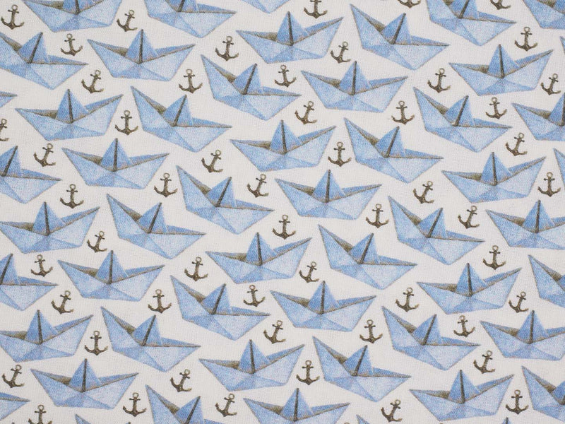 Baumwolle Papierboote Anker - blau weiß