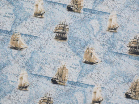 Baumwolle Seekarte und Boote - blau
