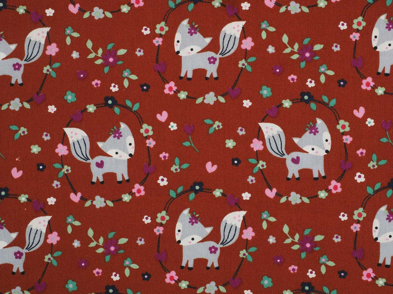 Baumwolle Füchse mit Blumenkranz- rost