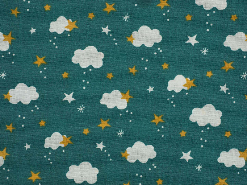 Baumwolle Wolken & Sterne - Smaragd grün