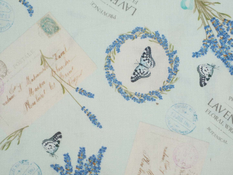 Baumwolle Lavendel mit Schmetterlingen - hellblau