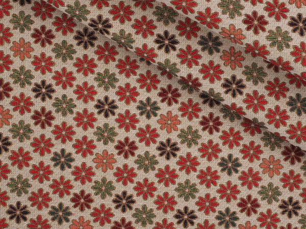 Jacquard Blumen - beige/rot/grün