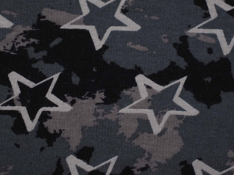 French Terry Camouflage und Sterne - grau