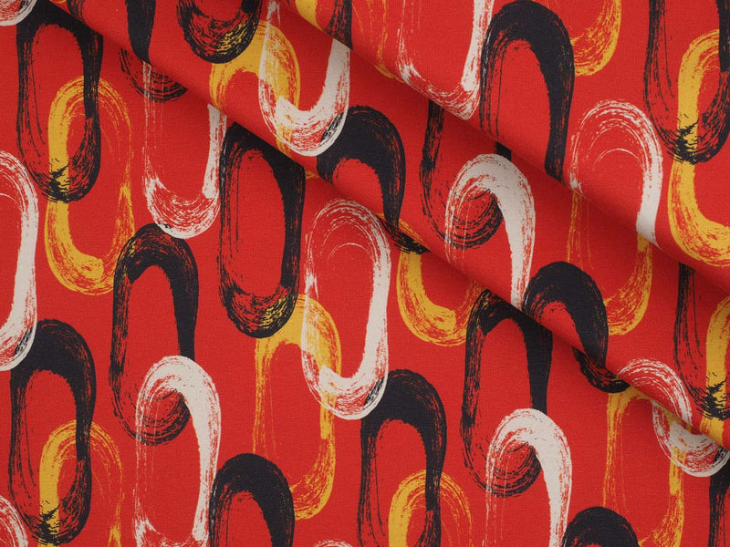 Jersey Baumwolle Stenzo Ovale - bunt auf rot