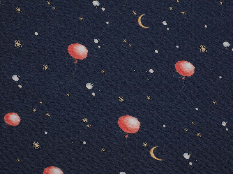 Jersey Baumwolle Mond Sterne Luftballons - dunkelblau