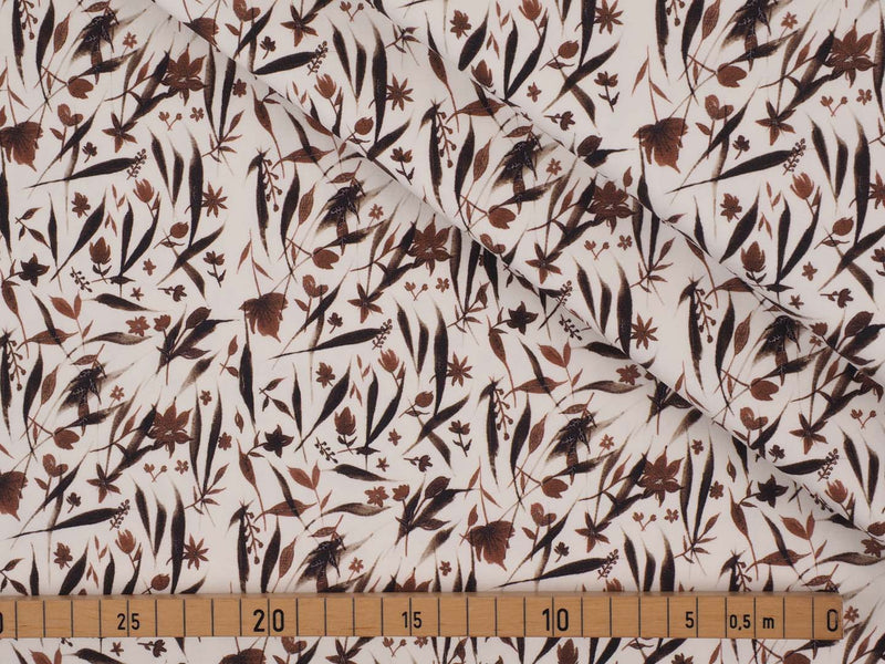 Jersey Baumwolle Snoozy Fabrics Herbst Laub - weiß/braun