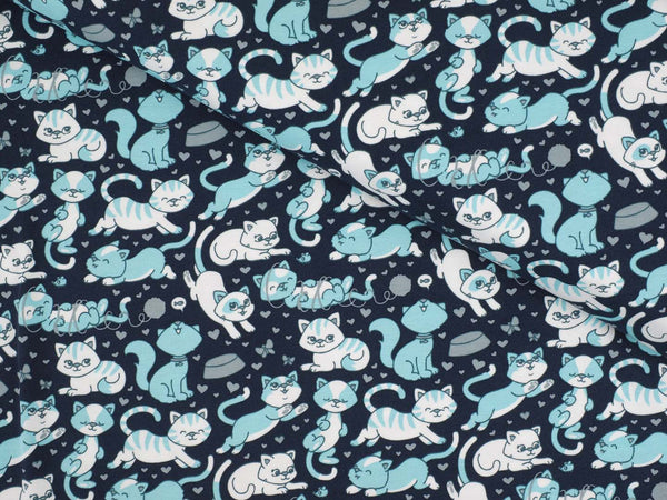 Jersey Baumwolle Katzen - dunkelblau