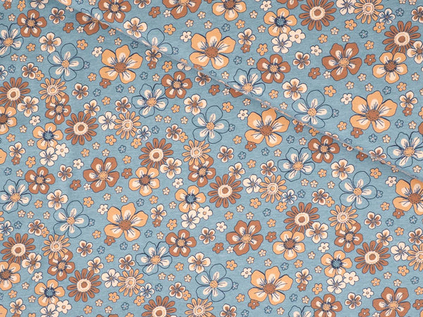 Jersey Baumwolle Blumen - blau