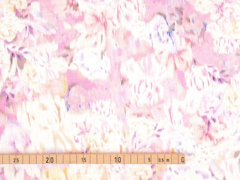 Leinen Viskose Blumen Batik - rosa