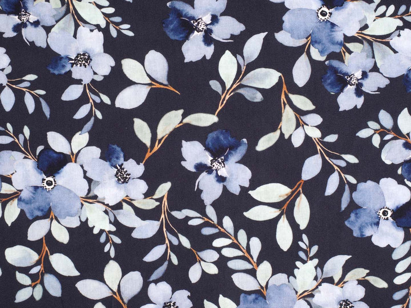 Baumwolle Blumen Ranken - dunkelblau