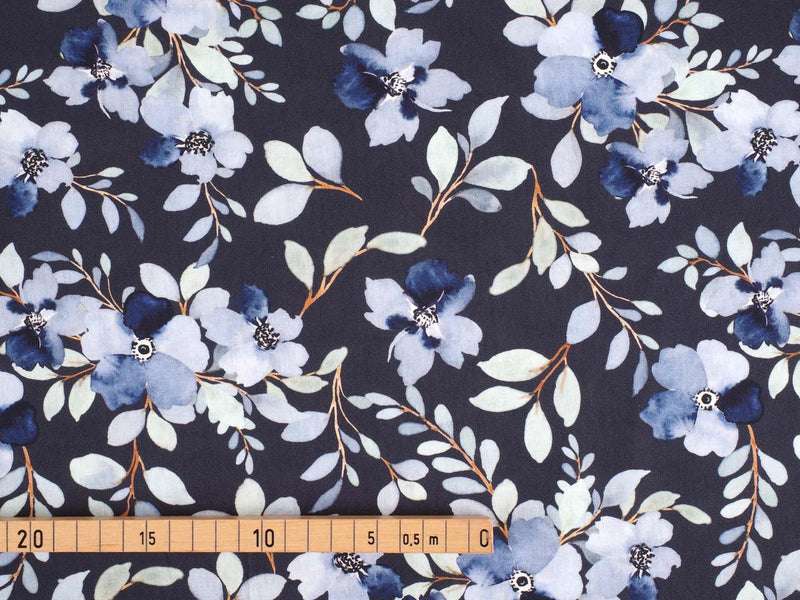 Baumwolle Blumen Ranken - dunkelblau