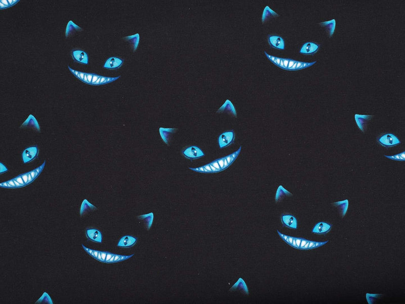 Jersey Baumwolle grinsende Katze - dunkelblau/schwarz
