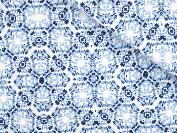 Viskose Stretch - Bengaline -  Batik Mandala - blau