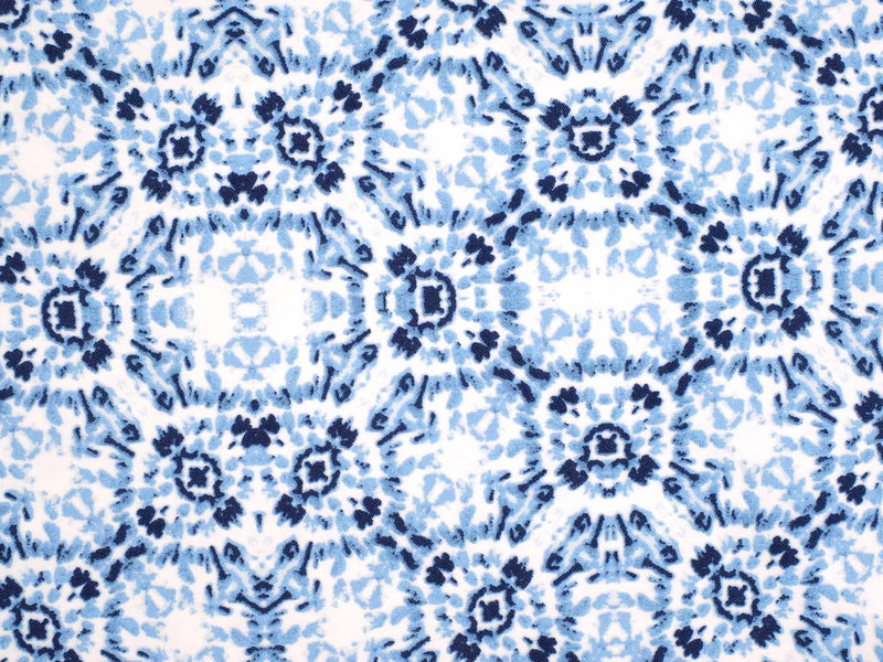Viskose Stretch - Bengaline -  Batik Mandala - blau