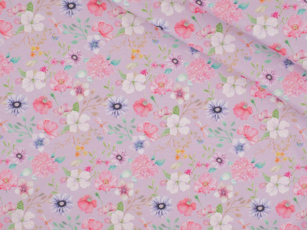 Jersey Baumwolle Blumen  - lila/pink