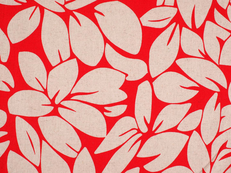 Viskose Leinen mit großem Blumenmuster - rot/natur