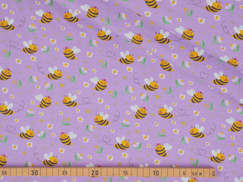Jersey Baumwolle Biene Blümchen - lila