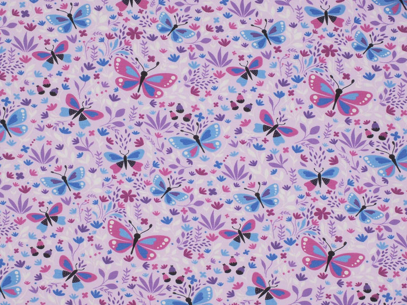 Jersey Baumwolle Schmetterlinge Blumen - flieder/lila
