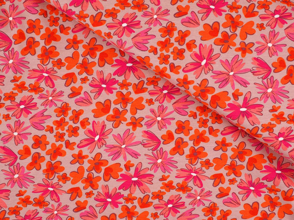 Jersey Baumwolle Blumen - rosa/orange