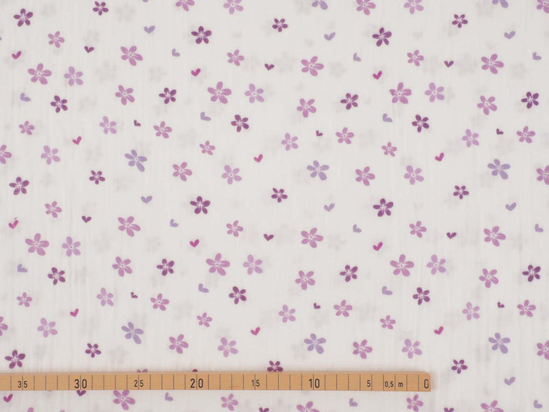 Musselin Snoozy Fabrics Sonnenblumen  - cremeweiß/lila