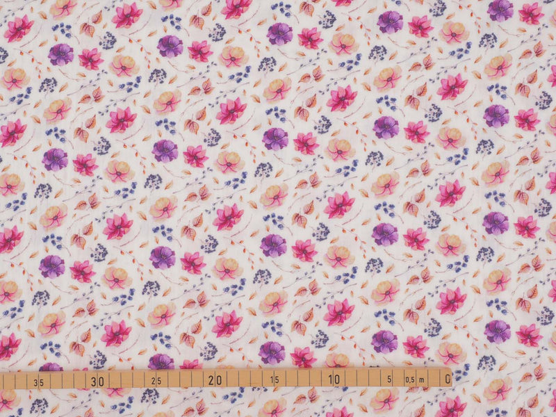 Musselin Snoozy Fabrics Blüten  - cremeweiß/lila/pink