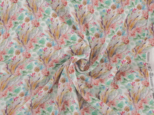 Musselin Snoozy Fabrics Blumen  - cremeweiß/grün