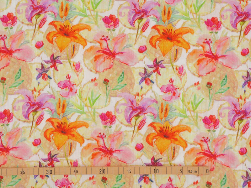 Musselin Snoozy Fabrics Blumen  - cremeweiß/gelb/orange