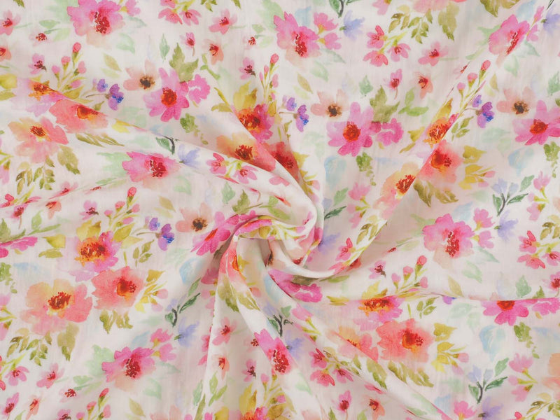 Musselin Snoozy Fabrics Blumen  - cremeweiß/rosa
