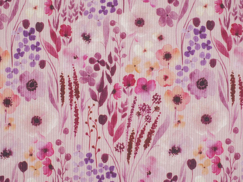 Rippenjersey Blumen - pink